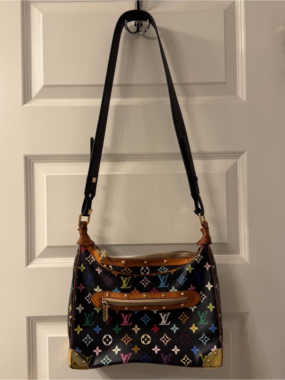 Louis Vuitton Black Multicolor Murakami Monogram Canvas Shoulder Bag with Gold